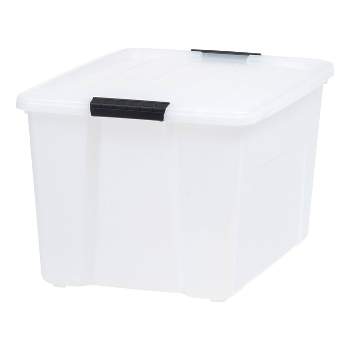 IRIS Stack and Pull Clear Storage Bin with Lid Natural