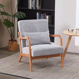 HOMEFUN Mid Century Modern Upholstered  PU Leather Wooden Frame Accent Armchair with Pillow and Cushion - 1 of 4