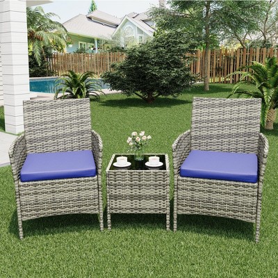 Patio Furniture Set 3 Pieces,Outdoor Patio Conversation Sets, PE Rattan Wicker Furniture Sets with 2 Chairs
