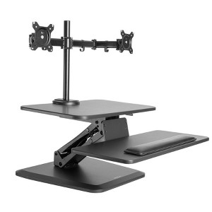 Mount-It! Sit Stand Workstation Standing Desk Converter with Dual Monitor Mount Combo, Ergonomic Height Adjustable Tabletop Desk, Black - 1 of 4
