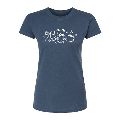 Women's - Instant Message - Teddy Bow Coffee Fitted Graphic T-Shirt