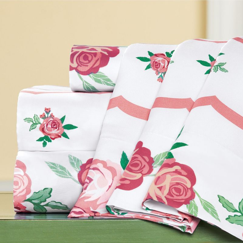 Collections Etc Printed Rose Sheet Set, 3 of 5