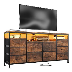 Fabric TV Stand with 10 Drawers, LED Entertainment Center with Power Outlet, Suitable for 65-75" TVs, Pink Bedroom Storage Cabinet - 1 of 4