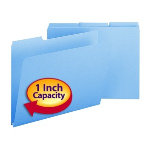 Smead Pressboard File Folder, 1/3-Cut Tab, 1" Expansion, Letter Size, Blue, 25 per Box (21530) - 1 of 4