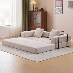 Flannel Convertible Floor Sofa Bed - Comfortable Futon Couch with Pillow Back Support and Armrests for Living Room & Bedroom - 1 of 4