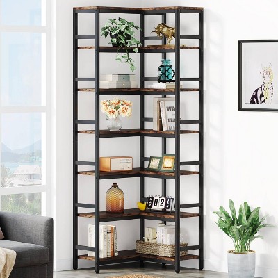 LITTLE TREE 78.74" 7 Tier Tall Corner Bookcase Brown