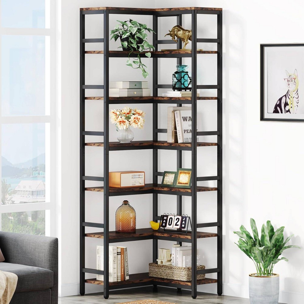 Photos - Garden & Outdoor Decoration LITTLE TREE 78.74" 7 Tier Tall Corner Bookcase Brown