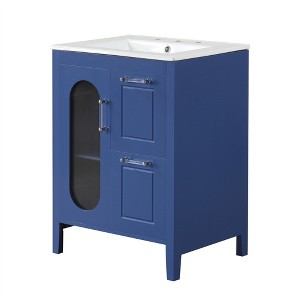 Tramull Elegant Bathroom Vanity with Ceramic Sink, Solid Wood & MDF Construction, Adjustable Shelf & Glass Door - 1 of 4