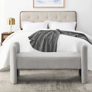 Donna 52" Ottoman with Storage Unit, Upholstered Teddy Bench with Solid Wood Legs for Living Room, Bedroom, Indoor Furniture - Maison Boucle - 1 of 4