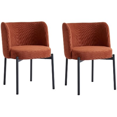 Nordlys Set of 2 Metal and Ribbed Terracotta Velvet Dining Chairs Modern Design Style Upholstery Dining Room