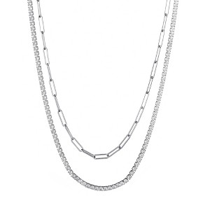 Adornia Silver Plated Tennis and Paperclip Chain Necklace Set - 1 of 1