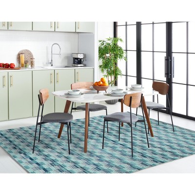 Turquoise Geometric Round Cotton Area Rug