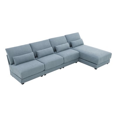 120''x61''x33'' 5-Seat Oversized Sectional Sofa with Reversible Chaise, Boucle Fabric, Armless Convertible L-Shaped Couch, Blue