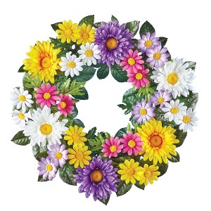 Collections Etc Vibrant Multicolor Artificial Daisy Hanging Wreath - 1 of 2