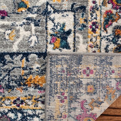Grey and Navy Hand-Knotted Synthetic Area Rug