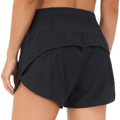 Sportneer Black Small Womens High Waisted Running Shorts Quick Dry Athletic Workout Shorts with Mesh Liner Zipper Pockets