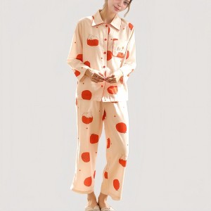 Anna-Kaci Lounge Women's Woven Pajama Set with Playful Tomato Print and Relaxed Button-Up Fit for Everyday Lounging - 1 of 4