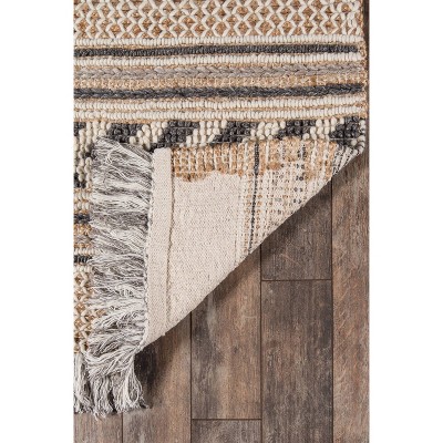 Handmade Charcoal and Beige Wool Cotton Geometric 6' x 9' Area Rug