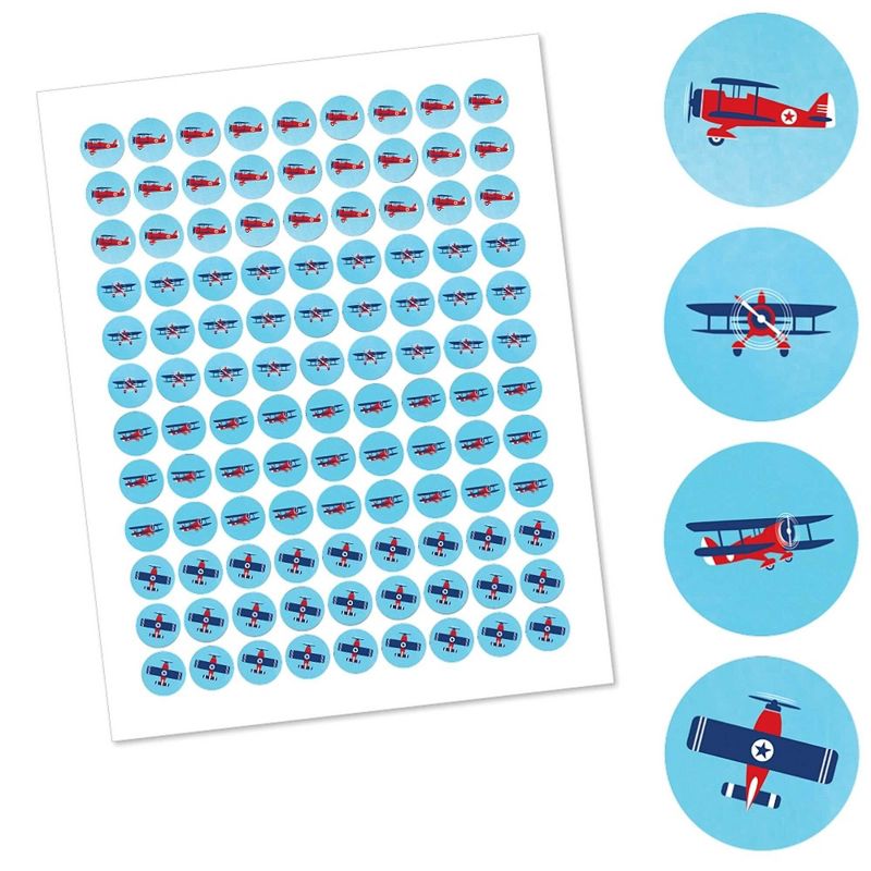 Big Dot of Happiness Taking Flight Airplane - Baby Shower or Birthday Party Round Candy Sticker Favors - Labels Fits Chocolate Candy (1 sheet of 108), 2 of 7