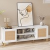 Rattan TV Stand for 65 Inch, Modern Entertainment Center with Marble Color, Boho TV Console with Doors and Shelves - 3 of 4