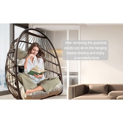 Grungis Egg Rattan Patio Swing Chair,Wooden Outdoor Swing for Farmhouse,Courtyard,Balcony,100% Hand Woven