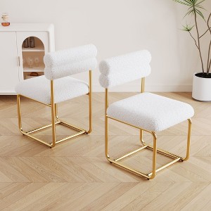 CAVINAS White Teddy Fabric Dining Chairs Set of 2,Round Thick Padded Kitchen Chairs with Gold Iron Legs,Minimalist Dining Room Chairs Set of 2 - 1 of 4