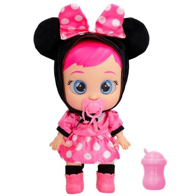 Cry Babies Disney Nurturing Baby Doll Inspired by Minnie Mouse, Dressed Up in The Iconic Pink Dress and Cries Real Tears with Pink Hair