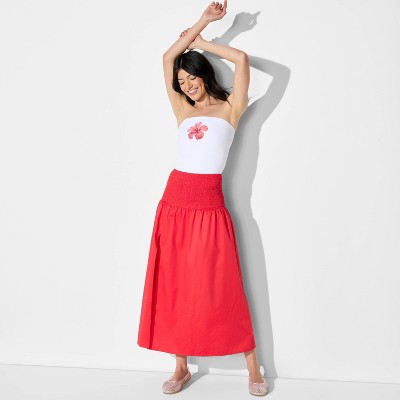 Women's Smocked Waist Linen Blend Maxi Skirt - Wild Fable™