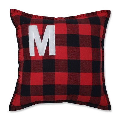 Buffalo Plaid 'M' Throw Pillow Red/Black - Pillow Perfect