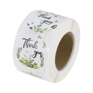 Unique Bargains Floral Thank You Tag Gift stickers 1.5"x1.5" Blue Green Black 1 Pc - 1 of 4