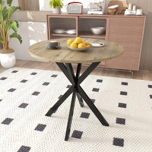 Gulches 31.5" Round Dining Table for 2-4, Small Brown MDF Table with Black Metal Legs, Modern Industrial Style for Kitchen/Diningroom - 1 of 4