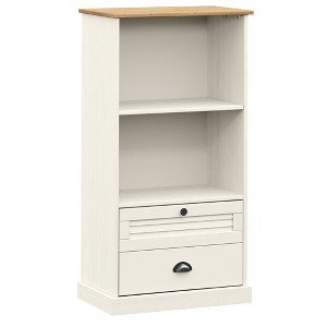 vidaXL VIGO 2-Tier Bookcase with Drawers - White Solid Pine Wood Storage Shelf for Living Room/Bedroom/Study - 1 of 4