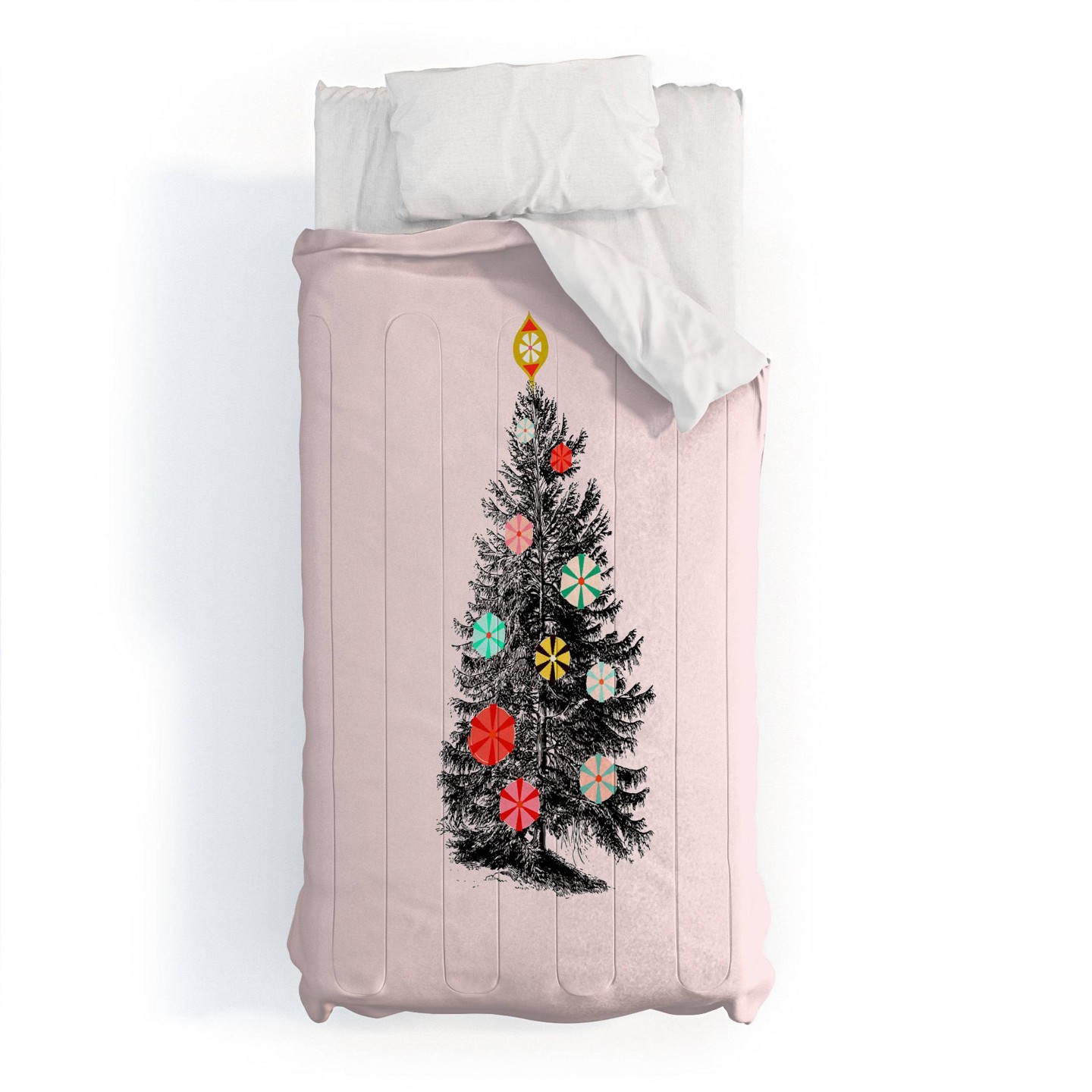 Постельное бельё Deny Designs Queen Showmemars Retro Christmas Tree 2 Polyester Comforter and Pillow Shams Black: Holiday Bedding Set, 300 Thread Count, цвет: Чёрный — фото 2