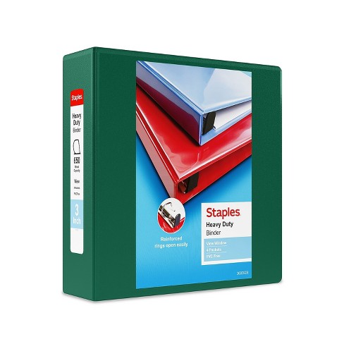 3 Staples Heavy-Duty View Binders with D-Rings Green 976065