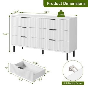 Modern Fluted 6 Drawer Dresser for Bedroom, Wide Chest of Drawers with Metal Handles and Legs - 1 of 4