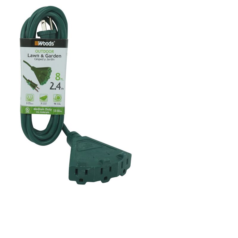 Woods 8&#39; Outdoor Extension Cord with Power Block Green, 1 of 3