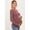 Pinkblush Mauve Sweetheart Ribbed Maternity Long Sleeve Top - 3 of 4