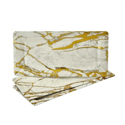 Silver Spoons Marble Serving Trays for Party, Heavy Duty Disposable Platter, 16" x 7", (3 PC)