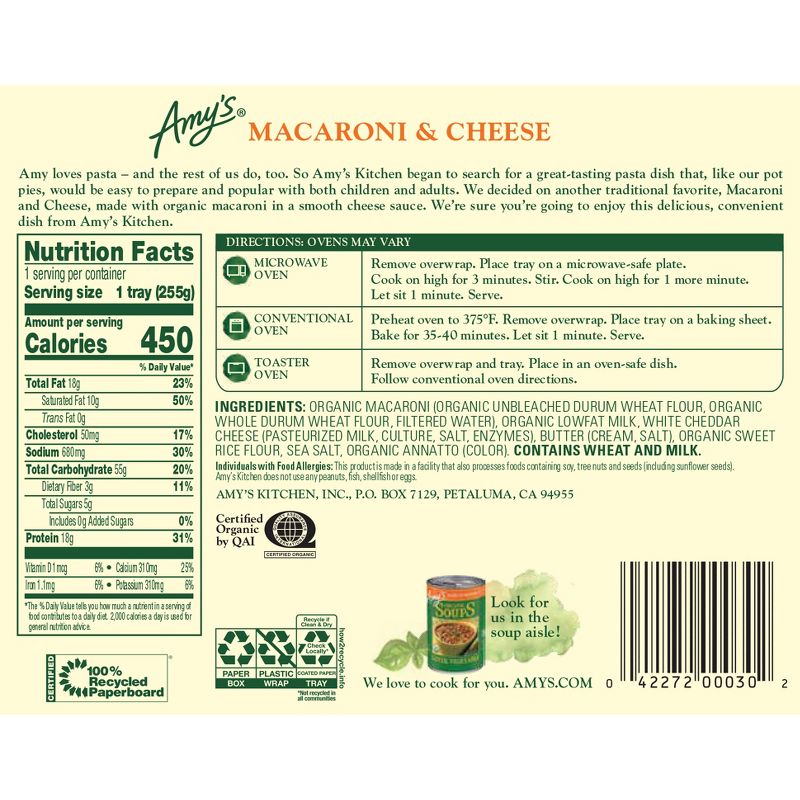 Amy&#39;s Frozen Organic Macaroni &#38; Cheese - 9oz, 4 of 6