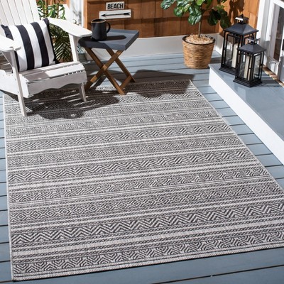 Black and Grey Synthetic Flat Woven Indoor/Outdoor Rug