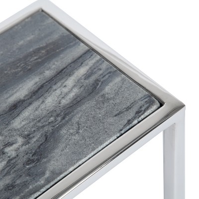 Jaspur Gray Marble and Silver Metal Square Drink Table