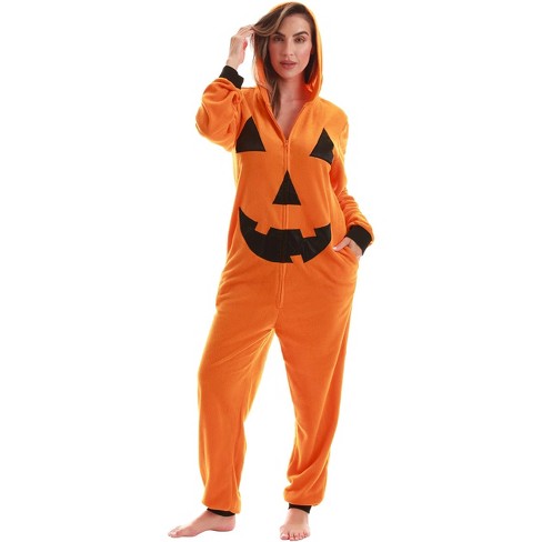 Just Love Womens One Piece Bodysuit -  Pumpkin Halloween Costume Pajamas - Jack-O-Lantern - Orange - image 1 of 4