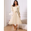 INSPIRE CHIC Women's Fall Long Sleeve Casual Crewneck Pleated A Line Flowy Midi Party Dresses with Belt - 4 of 4