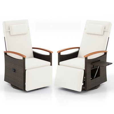 Tangkula Set Of 2 Outdoor 360° Swivel Rattan Recliner Chair Patio Wicker Chaise Lounge Chair