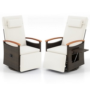 Tangkula Set Of 2 Outdoor 360° Swivel Rattan Recliner Chair Patio Wicker Chaise Lounge Chair - 1 of 4