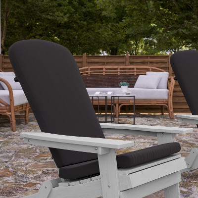 Set of 2 White Folding Adirondack Chairs with Gray Cushions