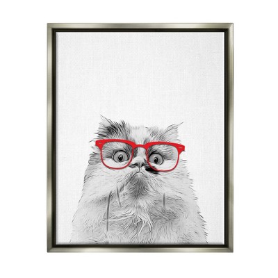 Stupell Industries Funny Face Cat Wearing Glasses Framed Canvas