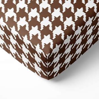 Bacati - Chocolate Houndstooth 100 percent Cotton Universal Baby US Standard Crib or Toddler Bed Fitted Sheet