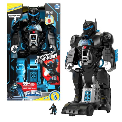 Batman Bat-tech BatBot action figure next to the toy in the package