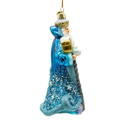 Bellissimo Blue and Silver Glass Santa Ornament